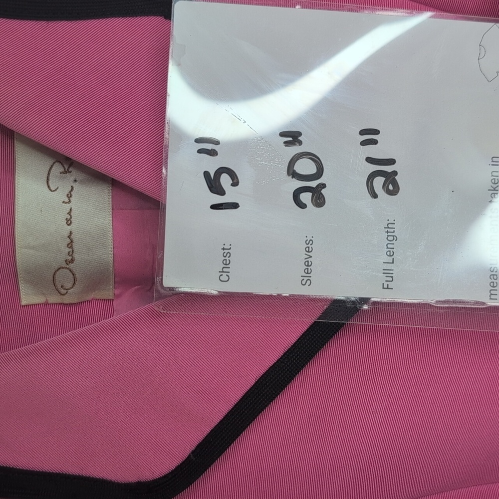 Vintage '80s Oscar De La Renta Size 10 Pink Women's Jacket with Black Trim - Picture 3 of 9